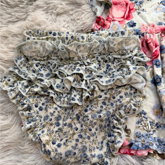 Posh Peanut Pink and Blue Floral Tiddler Girl Matching Bamboo Set - Picture 2 of 3